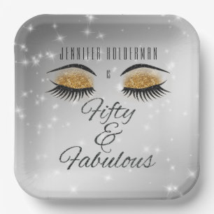 Fabulous 50 Black Gold Glam Eyes Paper Plates