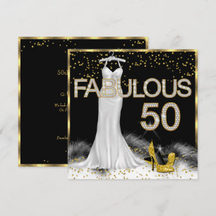 Fabulous 50 Black Gold White Birthday Party Invitation