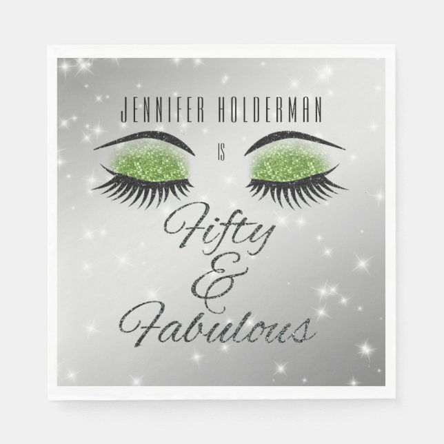 Fabulous 50 Black Green Glam Eyes Lunch Napkins (Front)