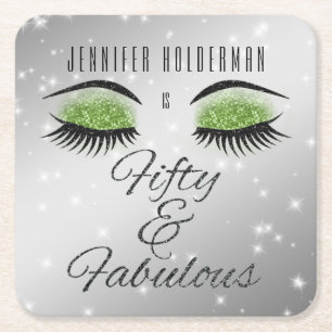 Fabulous 50 Black Green Glam Eyes Paper Coaster