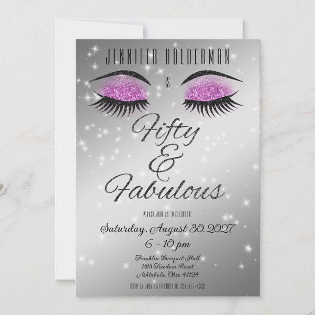 Fabulous 50 Black Hot Pink Glam Eyes Invitation (Front)