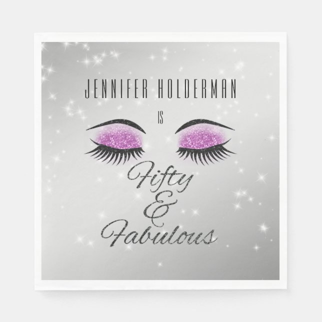 Fabulous 50 Black Hot Pink Glam Eyes Lunch Napkins (Front)