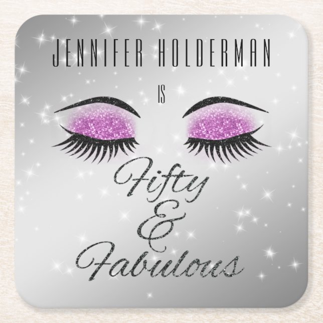 Fabulous 50 Black Hot Pink Glam Eyes Paper Coaster (Front)