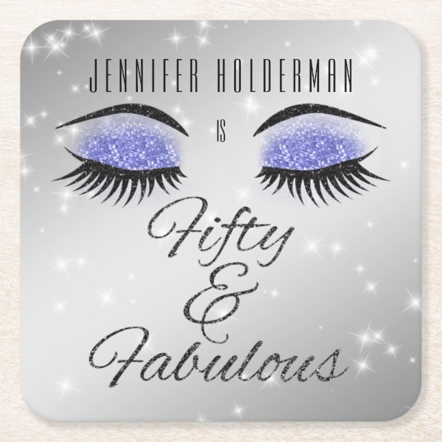 Fabulous 50 Black Periwinkle Glam Eyes Coasters (Front)