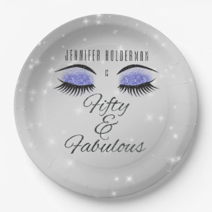 Fabulous 50 Black Periwinkle Glam Eyes Paper Plate