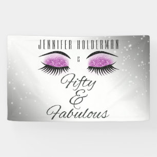 Fabulous 50 Black Pink Glam Eyes Birthday Banner
