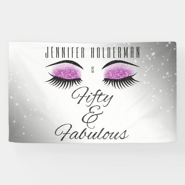 Fabulous 50 Black Pink Glam Eyes Birthday Banner (Horizontal)