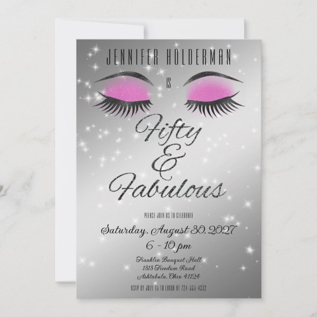 Fabulous 50 Black Pink Glam Eyes Invitation (Front)