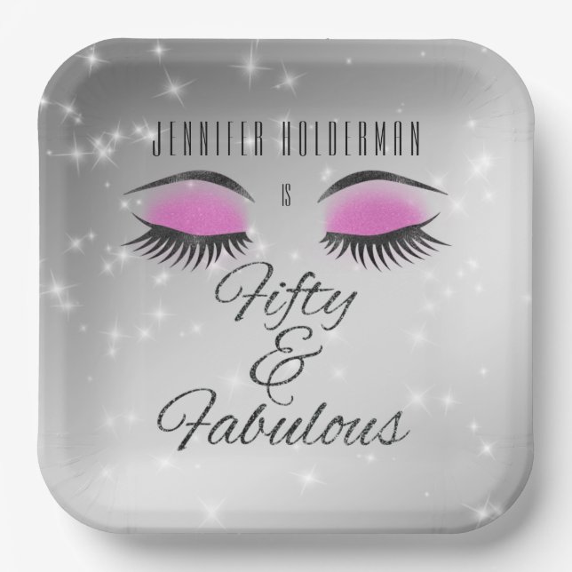 Fabulous 50 Black Pink Glam Eyes Paper Plates (Front)
