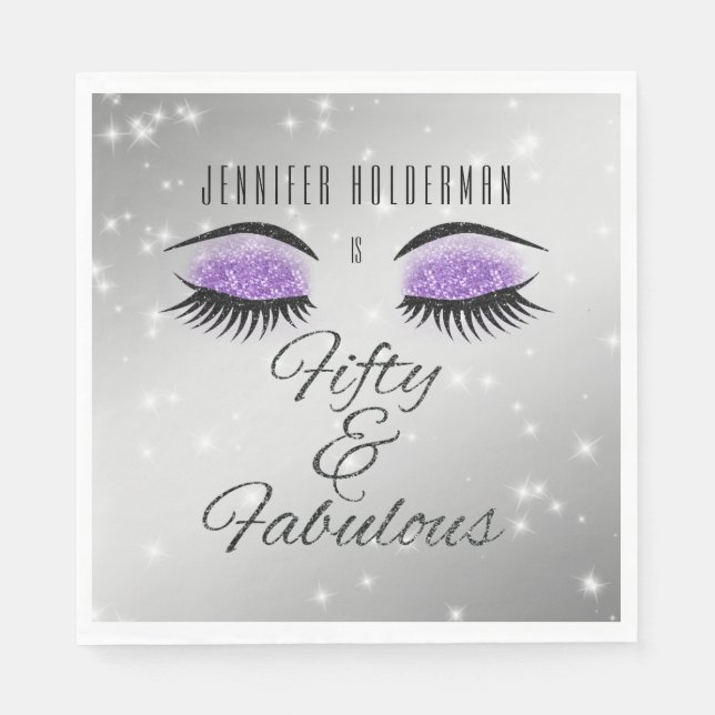 Fabulous 50 Black Purple Glam Eyes Napkins (Front)
