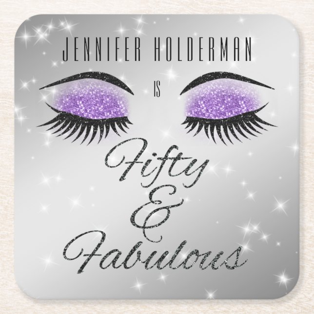 Fabulous 50 Black Purple Glam Eyes Paper Coasters (Front)