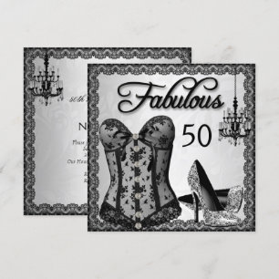 Fabulous 50 Black Silver Corset High Heels Party Invitation