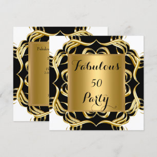 Fabulous 50 Black White Gold Birthday Party Invitation