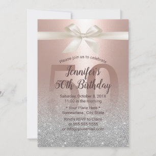 Fabulous 50 Blush Rose Gold & Silver Birthday Invitation