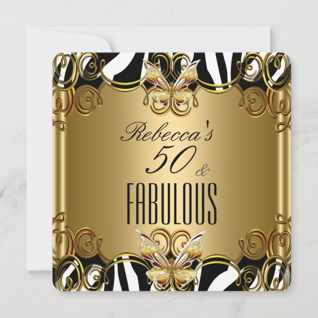 Fabulous 50 Bronze Gold Black White Zebra Invitation (Front)