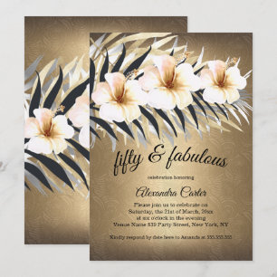 Fabulous 50 Brown Beige Silver Hibiscus party Invitation