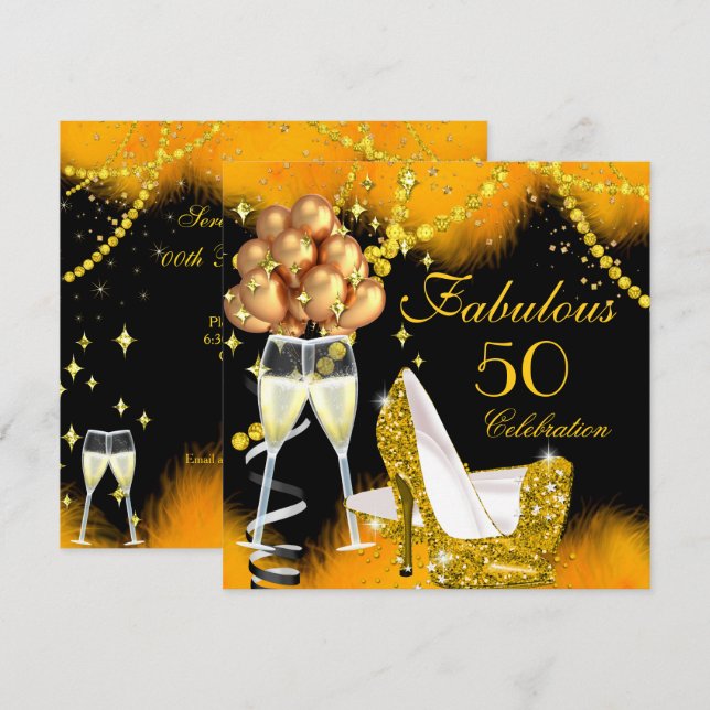 Fabulous 50 Celebration Champagne Birthday Party Invitation (Front/Back)