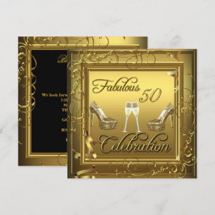 Fabulous 50 Celebration Gold Black Champagne Invitation
