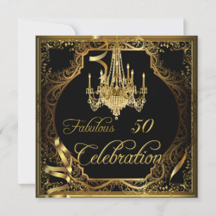 Fabulous 50 Celebration Gold Black Chandelier Invitation