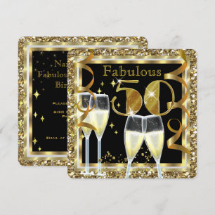 Fabulous 50 Champagne White Gold Birthday Party Invitation