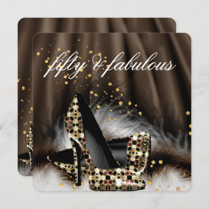 Fabulous 50 Chocolate Brown Gold Heels Birthday Invitation