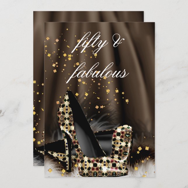 Fabulous 50 Chocolate Brown Gold Heels Birthday Invitation (Front/Back)