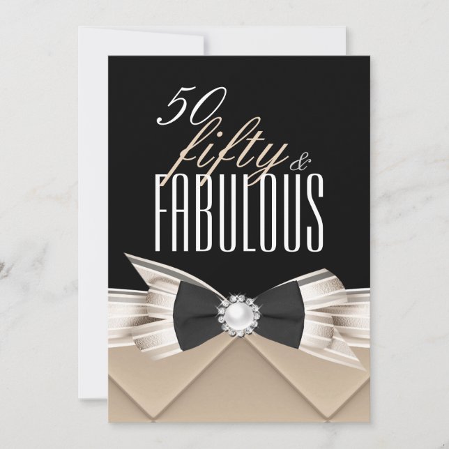 Fabulous 50 Coffee Beige Black Birthday Party Invitation (Front)