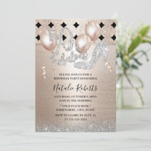 Fabulous 50 Contemporary Gold High Heel Birthday Invitation