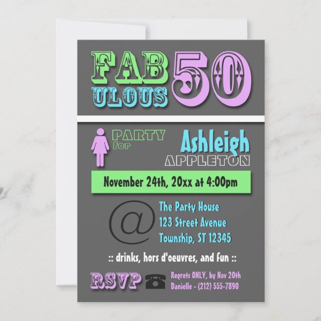 FABULOUS 50 - Cool Modern Birthday Invitations (Front)