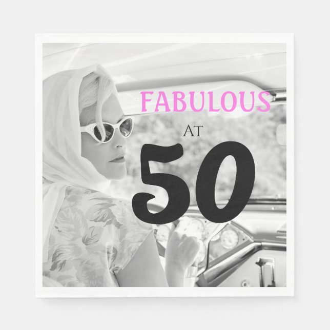 Fabulous 50  Customise With Photo Birthday Party Napkin (Front)