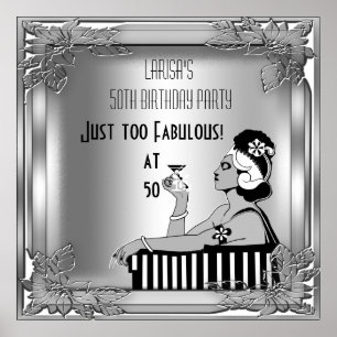 Fabulous 50 Diva Art Deco Birthday Banner Poster