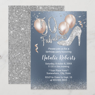 Fabulous 50 Dusty Blue & Silver Girl 50th Birthday Invitation