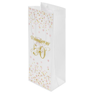 Fabulous & 50 Elegant Birthday Gold Pink Confetti Wine Gift Bag