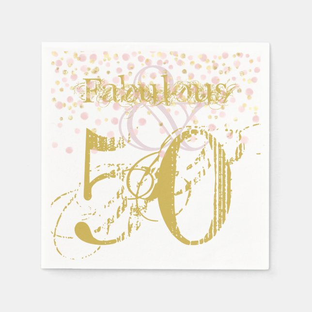 Fabulous & 50 Elegant Birthday Gold Pink Napkins (Front)