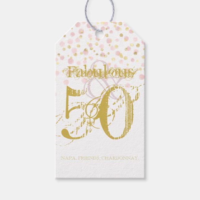 Fabulous & 50 Elegant Birthday Gold Pink Tag (Front)