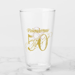 Fabulous & 50 Elegant Confetti Pink Gold Birthday Glass