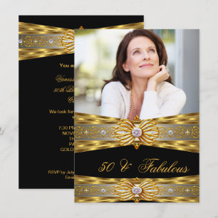 Fabulous 50 Elegant Diamond Gem Gold Black Photo 4 Invitation