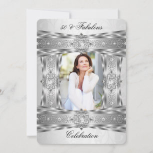 Fabulous 50 Elegant Diamond Gem Silver White Photo Invitation