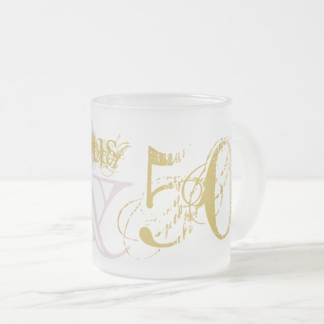 Fabulous & 50 Elegant Gold Pink Birthday  Frosted Glass Coffee Mug (Front Right)