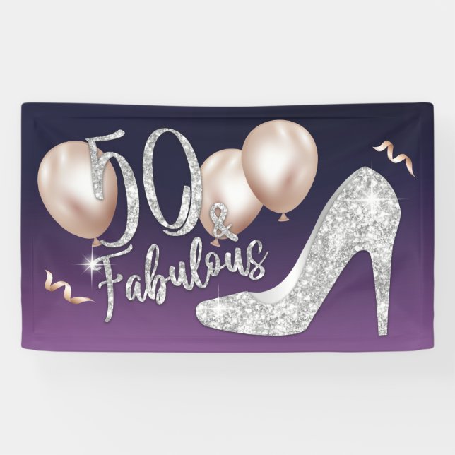 Fabulous 50 Elegant Purple Girl 50th Birthday Banner (Horizontal)