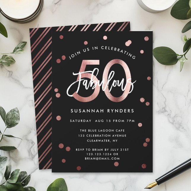 Fabulous 50 | Elegant Rose Gold Birthday Party Invitation (Creator Uploaded)