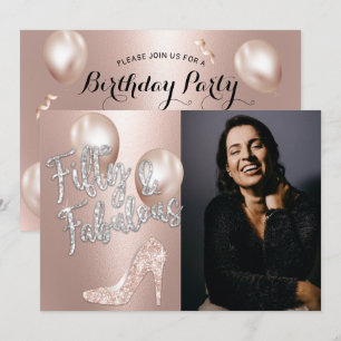 Fabulous 50 Elegant Rose Gold Photo 50th Birthday Invitation
