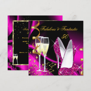 Fabulous 50 Fantastic Abstract Pink Gold Birthday Invitation