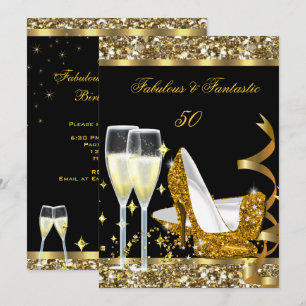 Fabulous 50 Fantastic Birthday Party Gold Black Invitation