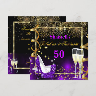 Fabulous 50 Fantastic Festive Purple Gold Party Invitation