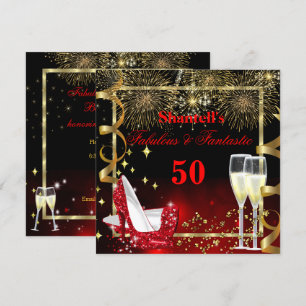 Fabulous 50 Fantastic Festive Red Gold Party Invitation