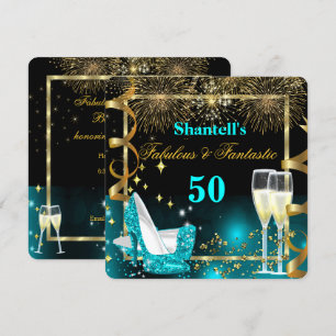 Fabulous 50 Fantastic Festive Teal Gold Party Invitation