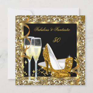 Fabulous 50 Fantastic Gold Black Birthday Party Invitation