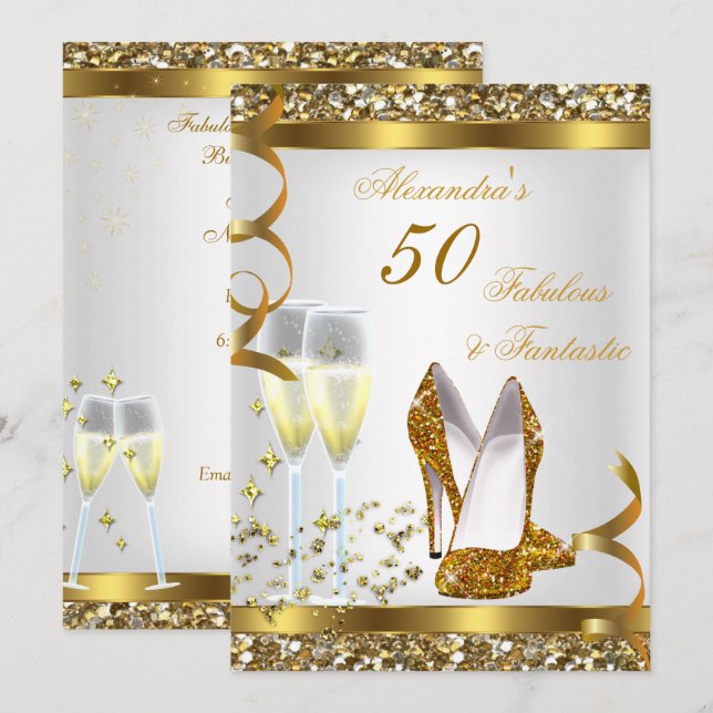 Fabulous 50 Fantastic Gold Heels Birthday Party Invitation (Front/Back)