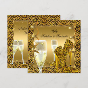 Fabulous 50 & Fantastic Leopard Black Gold Party 2 Invitation